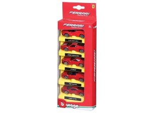 Bburago Ferrari Race & Play set m/5 biler, 1:64, assorteret