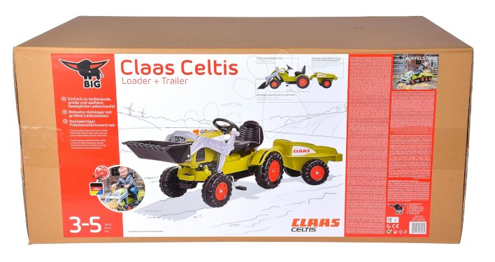 BIG, pedaltraktor m/ frontlaster og vogn, Claas Celtis