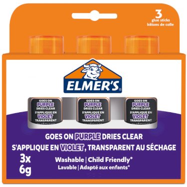 Elmer’s Disappearing Purple limstifter, Gennemsigtig i tør tilstand, Vaskbar 6 g, 3 styk