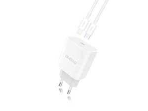 Dudao 1 ports USB-C lader 2.4A hvid + Lightning kabel