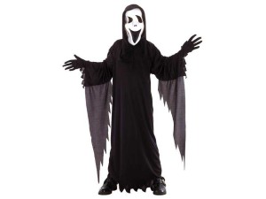 Rio Svart Spøgelse med Hvit Maske kostyme 160cm (10-12 år)