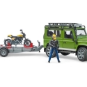 Bruder, Land Rover m/ trailer, flat track-motorcykel og fører