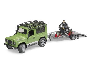 Bruder Land Rover m/ trailer, motorcykel og fører