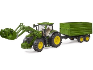 Bruder, John Deere 7R 350, traktor m/ frontlaster og tipphenger 
