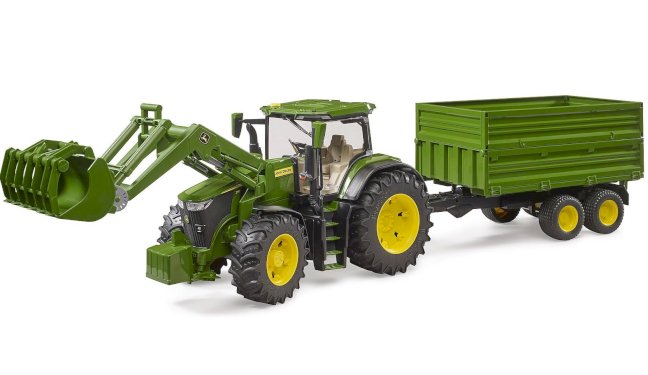Bruder, John Deere 7R 350, traktor m/ frontlaster og tipphenger 