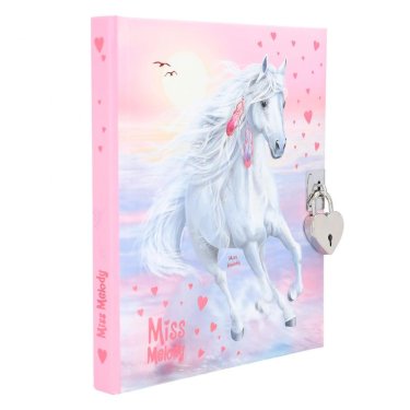 Miss Melody, dagbog m/ lås, hest og hjerter