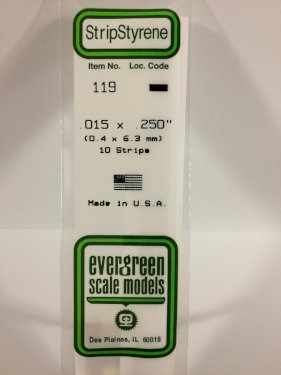 Evergreen Styrenliste, 0,38 x 6,3 mm, 10 stk., opaque white