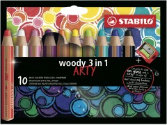 Stabilo, Woody 3-i-1, tykke farveblyanter, Arty, 10 stk.