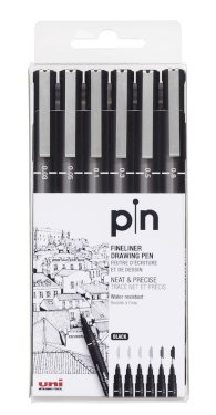 Uni Pin, fineliner, 6 stk. sorte