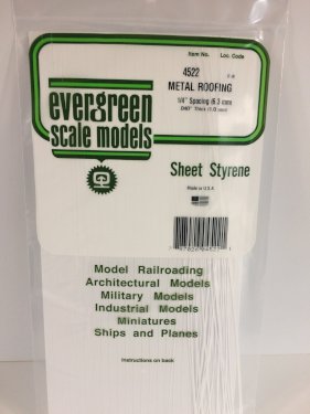 Evergreen Styrenplade, 1,0 mm m/ 6,3 mm lister, 15 x 30 cm