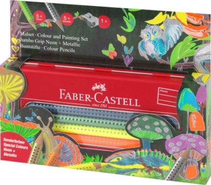 Faber-Castell Jumbo Grip, gaveeske, neon/metallic, 10 stk.