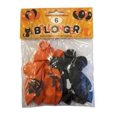 Joker Halloween Balloner Svart og Orange 6 Stk.