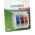 Dymotape, 3D, rød/blå/svart, 9 mm, 3 ruller