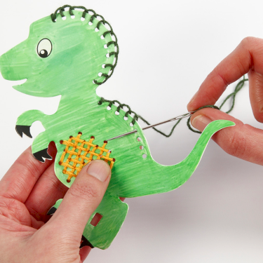Lille kreativt set, broderede dinosaurer